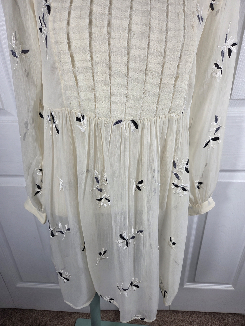Anthropologie Feather Bone Cream Embroidered Boho Mini Dress 4 - Picture 2 of 14